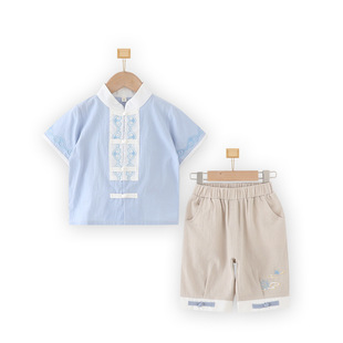 夏季 短袖 纯棉套装 周岁礼服幼儿园服装 中国风儿童汉服宝宝男童唐装