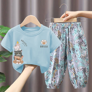 儿童夏季 纯棉短袖 2023新款 T恤男童女童宝宝洋气上衣两件套潮 套装