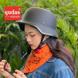 德国qudas奇达士大兵钢盔哈雷头盔复古男女电动摩托车3C认证半盔