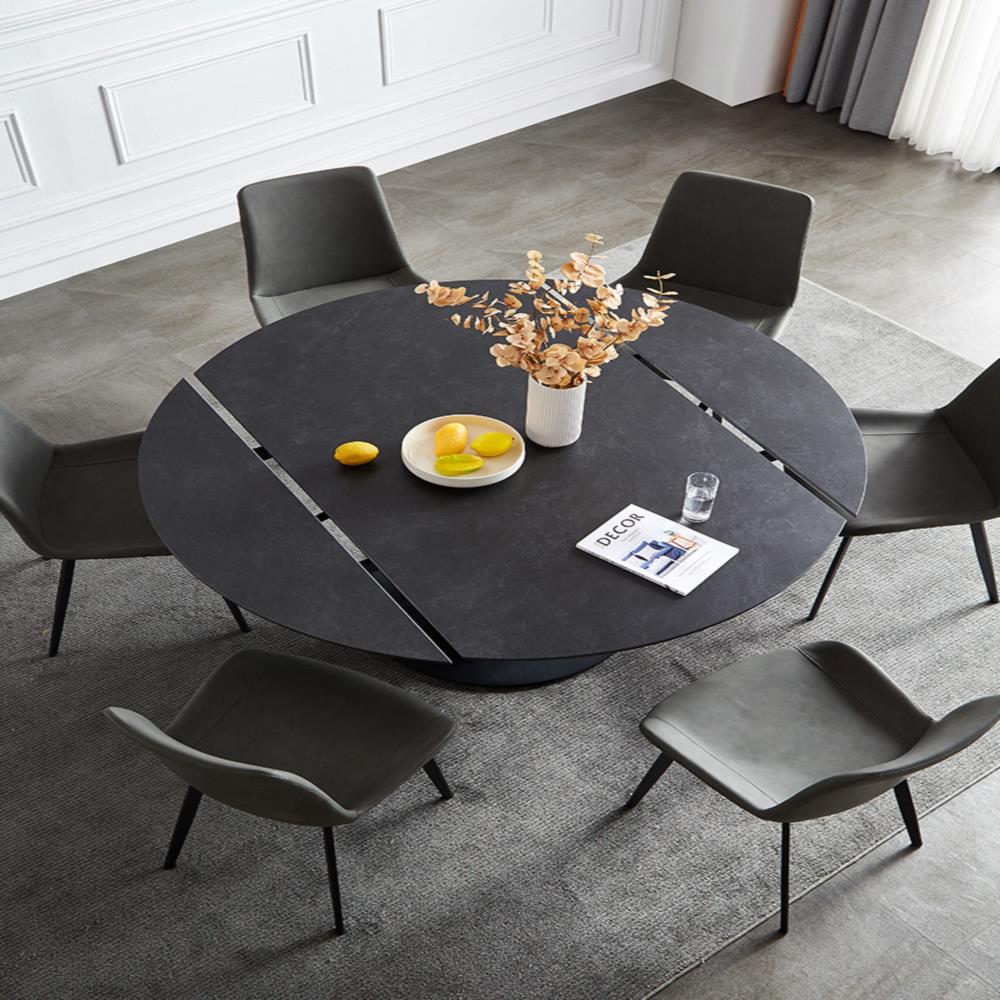 岩板方圆两用餐桌可旋转伸缩圆桌家用小户型现代简约多功能变形桌