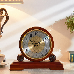 实木座钟客厅家用欧式 整点报时钟桌面摆台式 复古高端台钟 钟表中式
