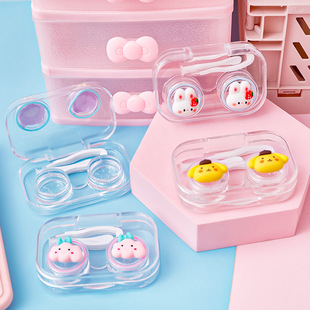 简约迷你双联盒眼镜盒子可爱创意便携美瞳盒 卡通透明隐形眼镜盒