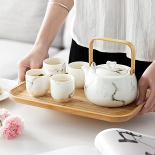 一壶四杯 陶瓷单水壶花茶功夫茶具套装 泡茶壶家用现代简约小号日式