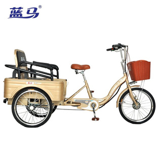 老年人代步车电动脚踏人力三轮车锂电可折叠座椅载人拉货送父母