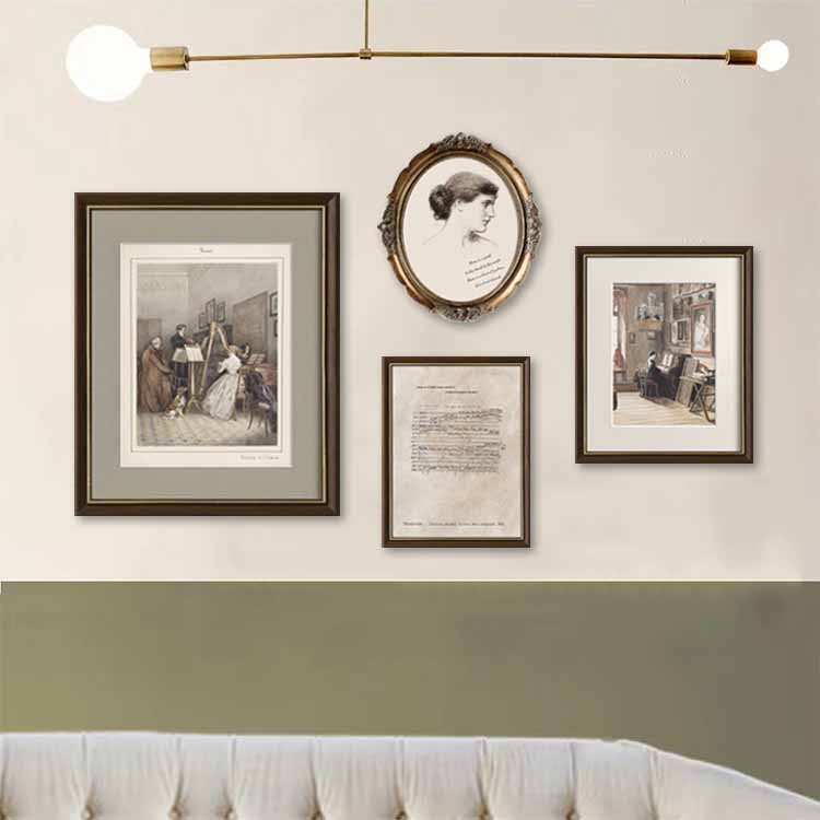 法式 小众艺术客厅沙发背景墙组合挂画美式 饰画 复古钢琴音乐教室装