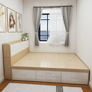 床1D2米15米次卧小户型多功能储物收促 新榻榻米现代简约实木板式
