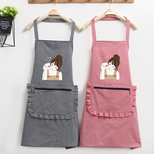 棉布围裙拉链兜无袖 家用厨房做饭时尚 工作服男女裙子罩衣定制 韩版