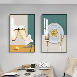 饰画北欧饭厅挂画创意酒杯餐桌墙面两联画现代简约晶瓷壁画 餐厅装