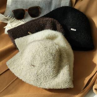 羊羔毛渔夫帽 素颜遮脸圆顶帽水桶帽子 20羊毛 秋冬 女士护耳盆帽