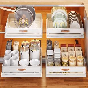 沥水碗架 厨房碗碟收纳架橱柜内抽拉放盘碗碟拉篮可折叠抽屉式