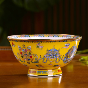 饭面碗菜盘碟子 家用骨瓷碗碟餐具套装 景德镇陶瓷器藏族八宝碗中式
