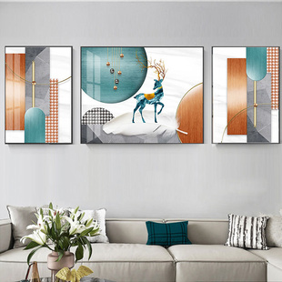 饰画三联画创意橙色沙发背景墙挂画现代轻奢晶瓷画 北欧简约客厅装