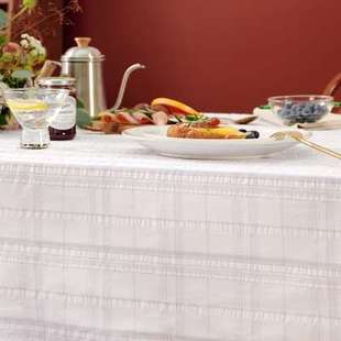 长方形家用白色格纹节日圆桌茶几台布定制 阳春小镇餐桌布艺中式