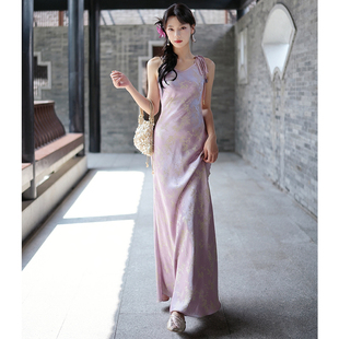 彼得潘大叔 紫浪鎏金 舒适面料感性吊带连衣裙 新中式