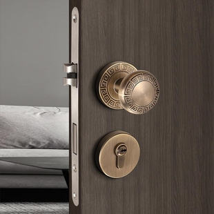 门锁室内卧室房门锁静音球形分体锁家用木门把手青古铜门锁 新中式