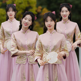中国风汉服旗袍姐妹团伴娘裙小个子 伴娘服结婚礼服女2024冬季 中式