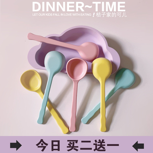 圆勺家用儿童餐厅幼儿园 马卡龙彩色长柄搅拌汤勺饭勺餐具创意日式