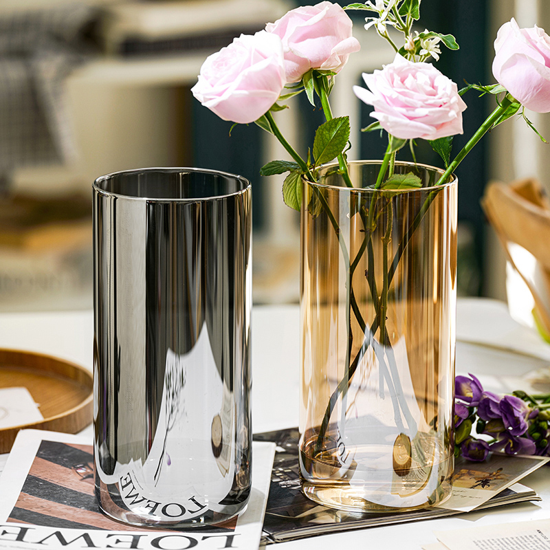 饰品 轻奢花瓶摆件玻璃透明水养富贵竹玫瑰百合插花客厅桌面落地装