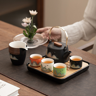 远山旅行功夫茶具小套装 便携收纳一壶四杯干泡盘随身茶壶茶杯定制