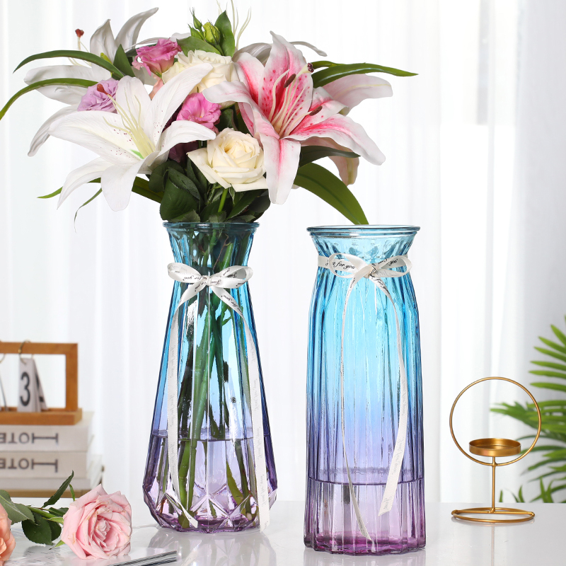 饰摆件 透明彩色玻璃花瓶水培富贵竹百合插花瓶客厅装 特大号欧式
