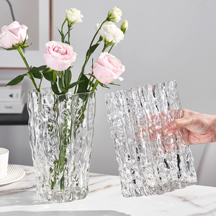 ins风高级感网红极冻冰川花瓶玻璃透明插花玫瑰鲜花客厅摆件 日式