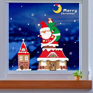 饰卡店窗贴喜铺窗布置 饰品墙橱贴画通圣诞老人圣诞庆树节装 圣诞装