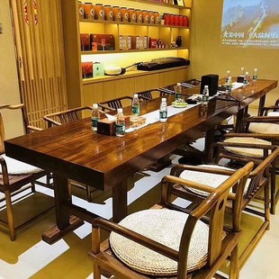 实木小型会议桌长桌子大板工作台办公桌桌椅组合长条桌简约中式