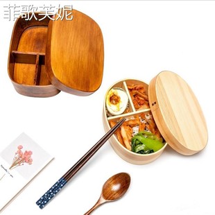 木质便当盒木盒子午餐盒学生复古木饭盒双层餐盒实木寿司盒 日式
