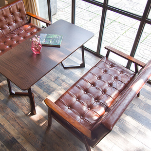 北欧甜品奶茶店桌椅组合双人休闲办公洽谈皮沙发椅卡座茶几咖啡厅