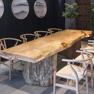 实木茶台整板自然边大板泡茶桌原木办公会议长桌长条桌老板桌书桌