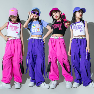网红炸街少儿hiphop演出服 儿童潮酷时髦街舞套装 女童爵士舞蹈服装