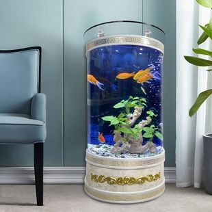 鱼缸客厅小型免换水落地家用半圆柱形玻璃生态 电视柜旁2022新款