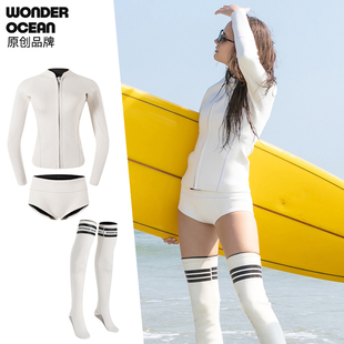 2mm潜水服分体高筒袜冲浪服防寒保暖女2022年水母衣白色浮潜套装