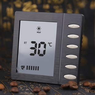 黑色拉丝液晶温控器酒店中央空调控制温控风机盘管智能开关面板