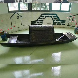 饰木船仿古船可下水景观船模型船 小乌篷船木船手划实木船户外装