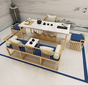 铁艺沙发桌椅组合 简约现代客厅办公室会客大理石泡茶桌茶台新中式