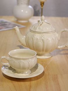 重工宫廷浮雕咖啡杯下午茶雅典奶油色高颜值水壶茶杯子套装 欧式