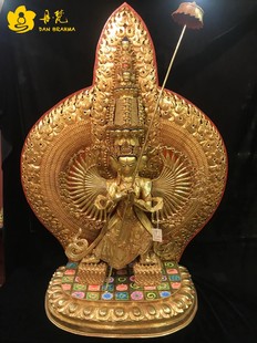 大白伞盖佛母雕像尼泊尔全鎏金彩绘千手千眼眼伞铜雕西藏古代铜雕
