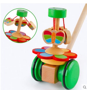 包邮 学步玩具 儿童益智玩具推杆小鸭子卡通动物推车木制小推车混款