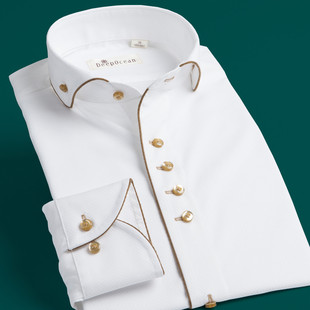 复古英伦宫廷风礼服温莎领法式 商务绅士衬衣纯棉长袖 男士 扣白衬衫