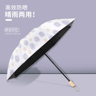 雨伞折叠晴雨两用遮阳伞防晒防紫外线黑胶全自动太阳伞油画手动伞