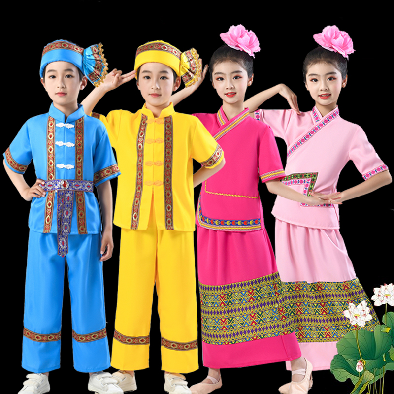 儿童云南少数民族特色服装 女夏季 傣族复古风泼水节舞蹈演出生活装