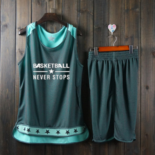 男背心村BA训练比赛队服正反两面穿篮球衣定制印号 双面篮球服套装
