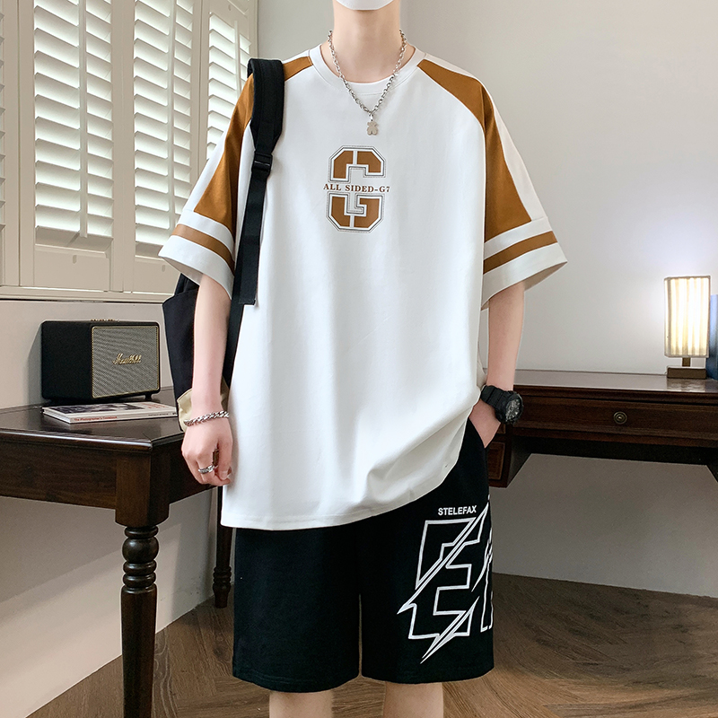 夏季 t恤男大童休闲冰丝5分短裤 青少年短袖 潮 初中学生篮球衣服套装