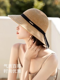 出游沙滩帽防紫外线显脸小可折叠海边遮阳帽 法式 防晒草帽女夏季