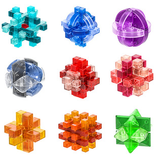 奇艺新品 国潮透明琉璃解锁智力玩具拼装 玩具 孔明锁鲁班锁彩盒套装