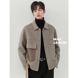 Maxjabari双面羊毛呢短款 韩版 男士 休闲高级感外套 夹克拼色冬新款