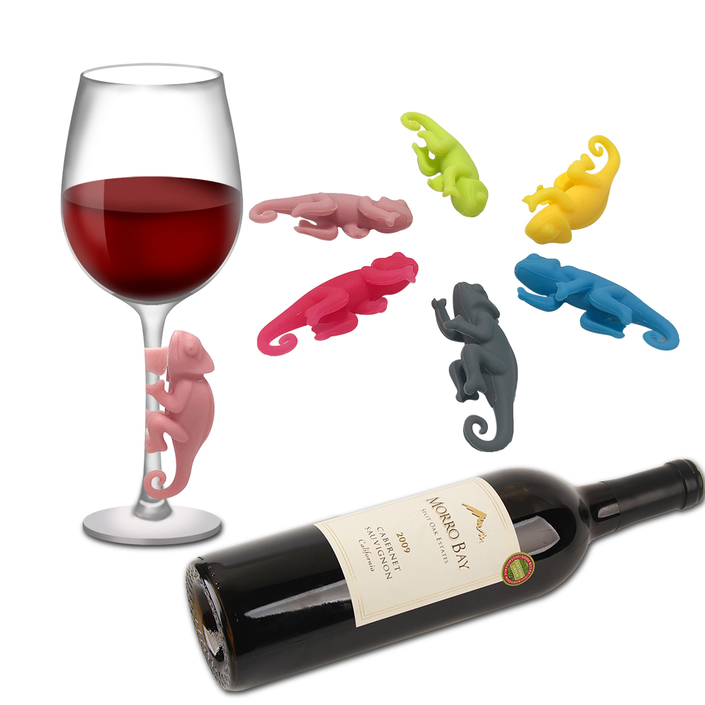 创意动物变色龙酒杯标记欧美硅胶变色龙红酒杯标识器酒吧用品 新款