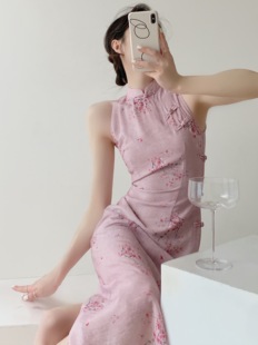 Srose菡萏 旗袍裙显瘦收腰连衣裙夏款 改良设计无袖 国风复古新中式