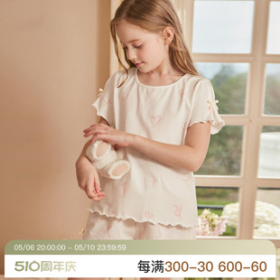 Rosetree女童睡衣夏季 女孩宝宝家居服2023年新款 儿童纯棉短袖 薄款